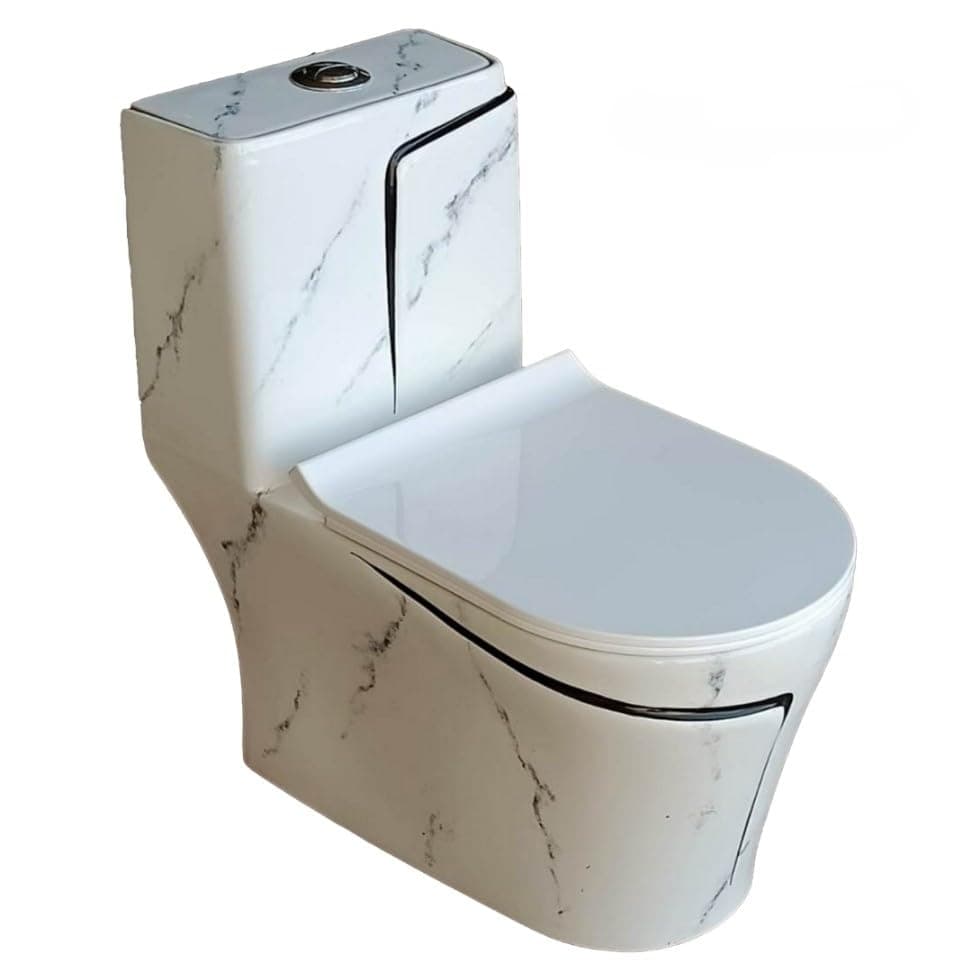 Ceramic Western Commode/Floor Mount Western Commode for Toilet/Rimless Siphonic One Piece Western Toilet with Soft Close Slim Seat Cover for Bathroom (S-Trap Outlet from Floor)