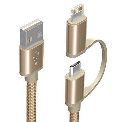 JSTBUY LABEL 2 in 1 iOS and Micro USB Cable | Nylon Braided 2 in 1 Charging Cable for Android & iPhone Cable