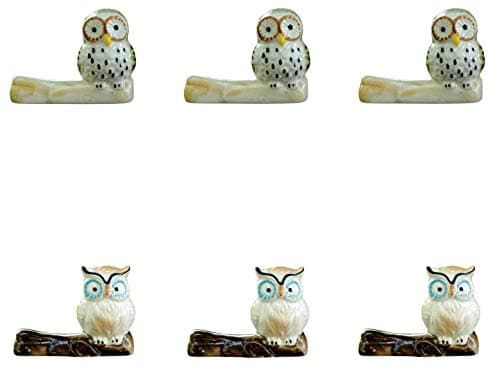 Small Ceramic Owl Chopsticks Rest, Dinner knife Spoon Fork Holder Stand, Home Table Décor Figurine (Set of 6)