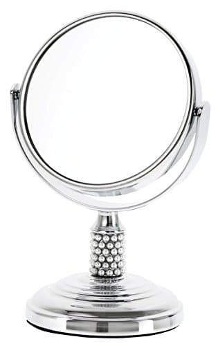Danielle Enterprises Chrome Mini Mirror with Pearl Studded Stem, 4X Magnification, Chrome/Pearl