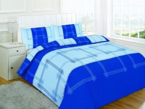 HOME TLC CAMPUS LINEAR RED LILAC BLUE CHOCO CREAM BLACK WHITE DUVET QUILT COVER PILLOWCASE BEDDING SET SINGLE DOUBLE KING SUPERKING SIZE (King, Blue)
