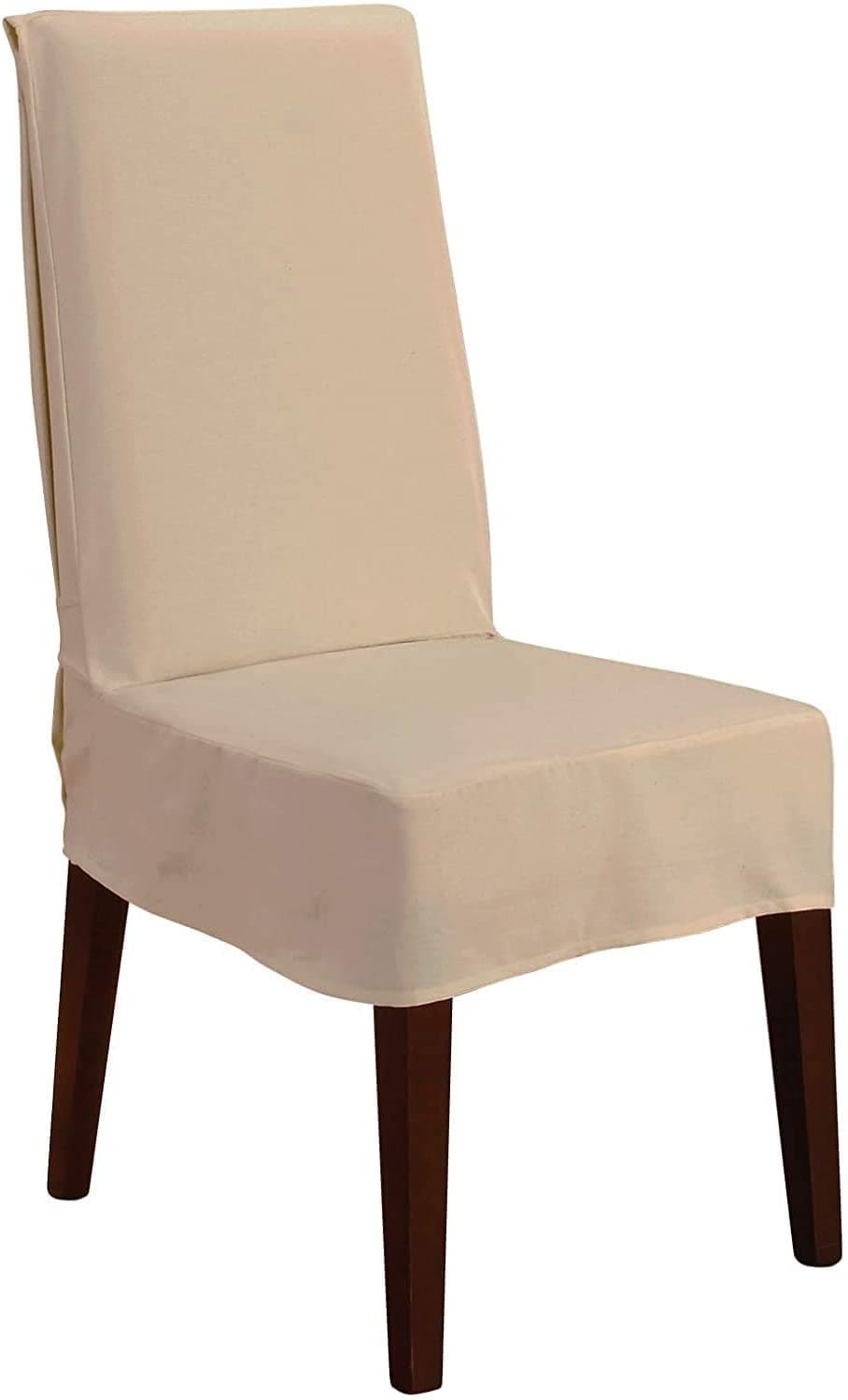 SureFit Duck Cotton Solid Dining Chair Slipcover (Tan Color) - Short Length Relaxed Fit High Back Chair Cover/Perfect for Adding Accents to Your Dining Room