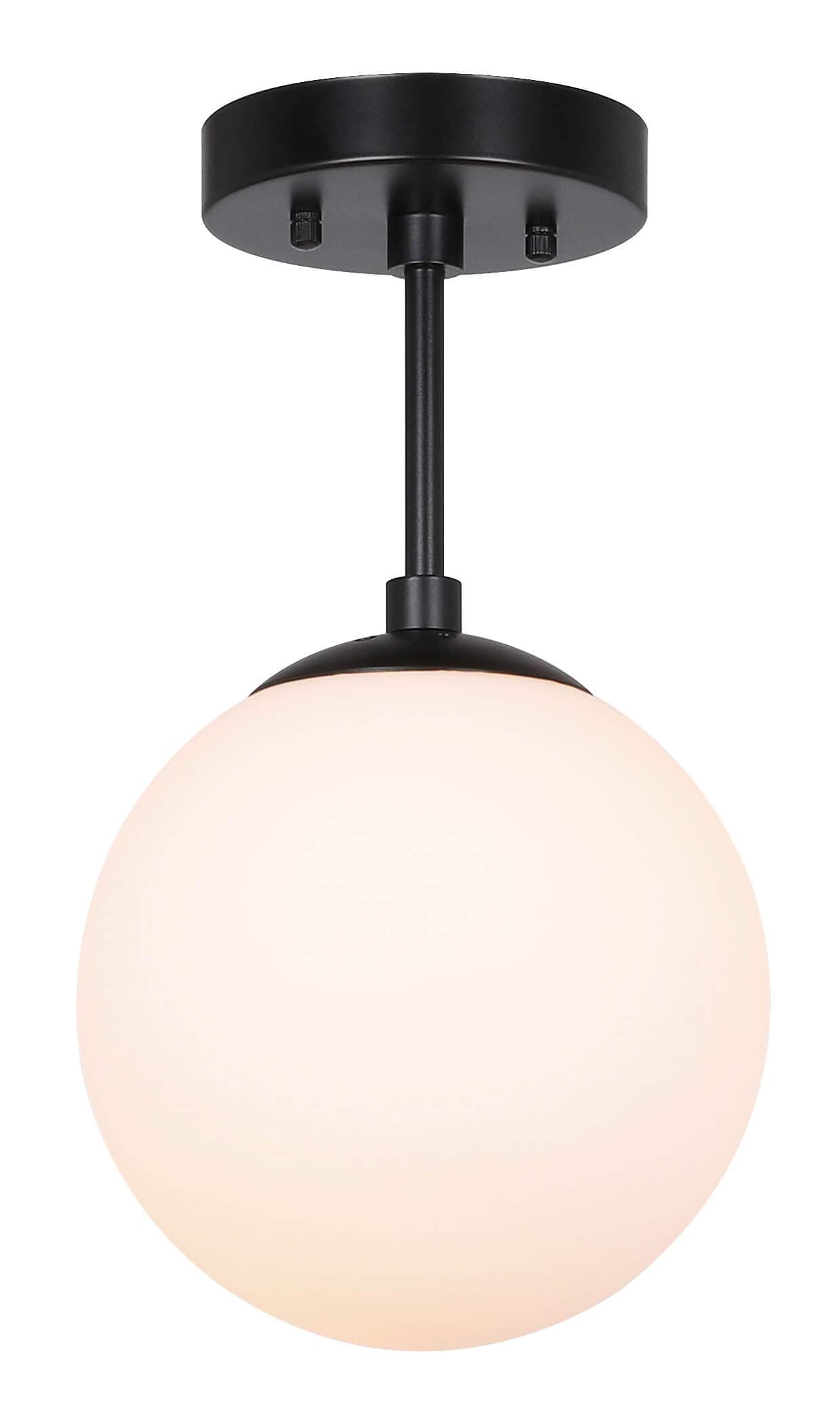 XiNBEi Lighting Semi Flush Light 1 Light Semi Flush Mount Ceiling Light, Globe Ceiling Light Matte Black Finish for Living & Dinning Room XB-SF1211-MBK