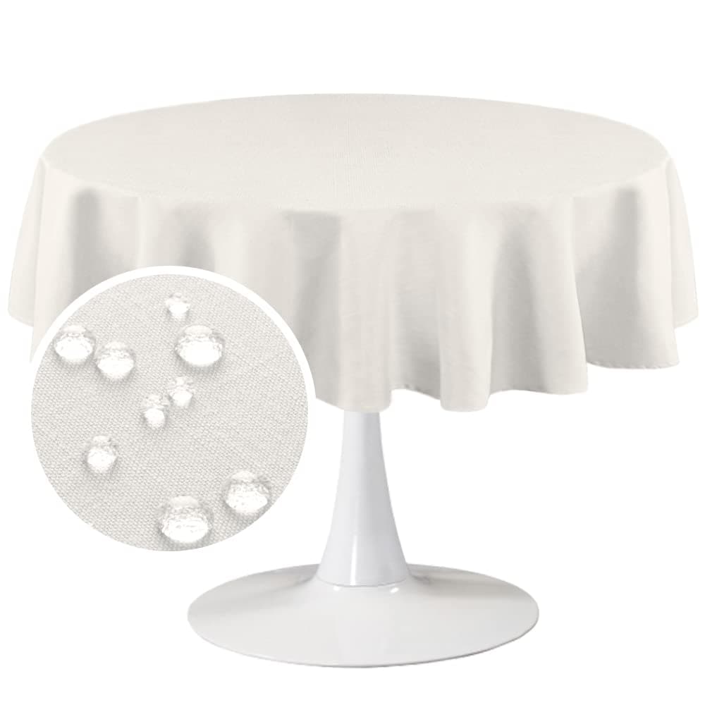 FantasDecor Round Table Cloths Linen Textured Solid Tablecloth 70 x 70 Inch Spill-Proof Waterproof Table Cloth Decorative Fabric Table Cover for Dining Table, Buffet Parties and Camping, Ivory
