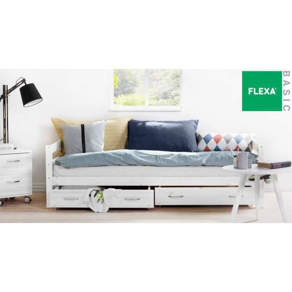 Flexa Bed Bench Whitewashed Pine Glazed Unit With 2 Drawers Size 90 x 200