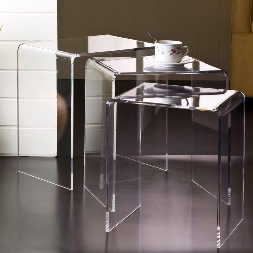 Acrylic Clear Nesting Tables - Coffee & End Table Set (3 Pcs) - 40cm, 35cm, 30cm