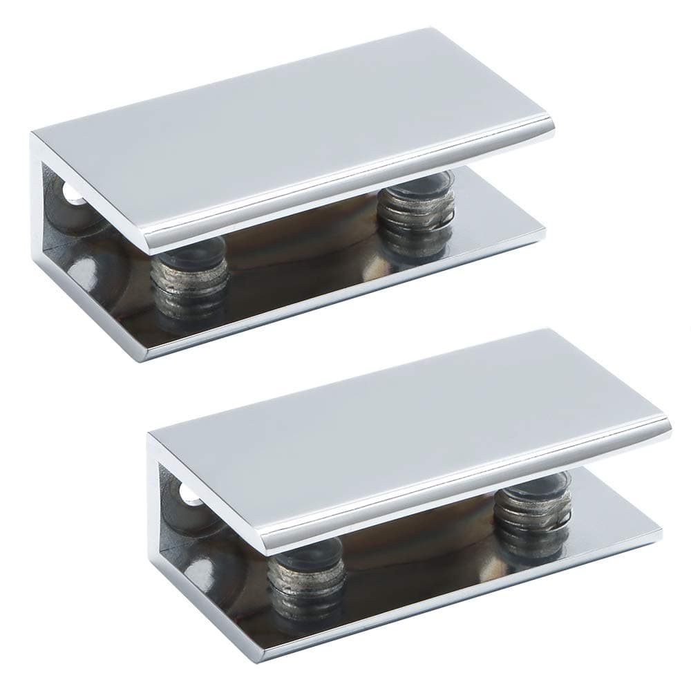 Alise Glass Shelf Bracket Adjustable Shower Brackets,Heavy Duty Rectangle Clamp Holder for 10-12mm Glass Shelves,Wall Mount Clamps Clip Support Hardware Replacement Parts,Polished Chrome 2 Pcs
