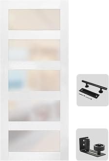 S&Z TOPHAND® 34 in x 80 in Glass MDF BarnDoor, PVC Surface, Simple DIY Assembly, with Senior Door Handle. Only Door, No Sliding Hardware Set.