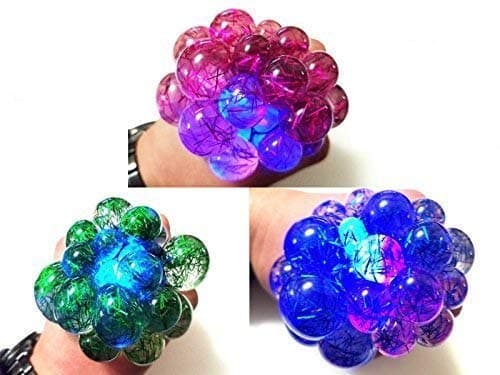Confetti Strip LED Light Squishy Mesh Anti Stress Reliever Grape Ball Autism Mood Squeeze Kid Toy Gift, Pack of 3 (Green, Blue, Pink)