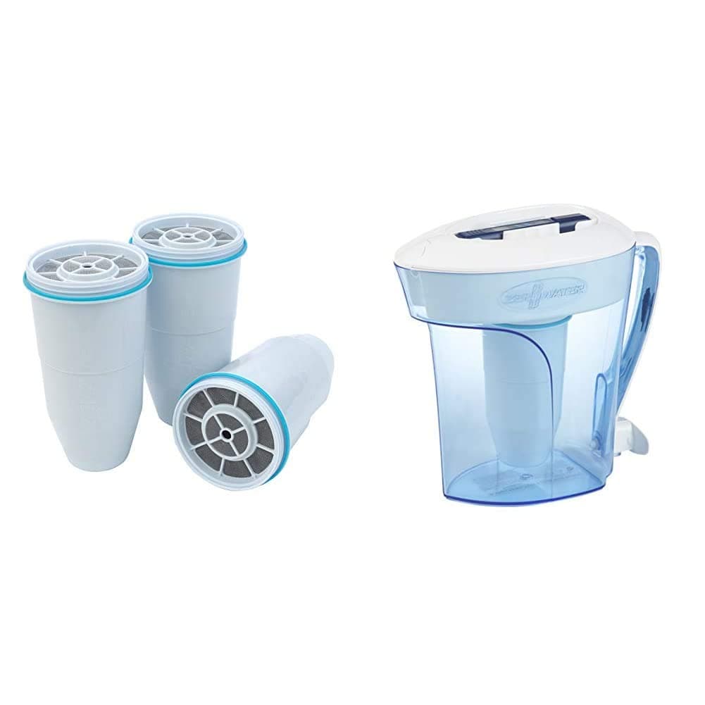 ZeroWater Official Replacement Filter 3-Pack + ZeroWater 10-Cup Ready-Pour Water Filter Pitcher