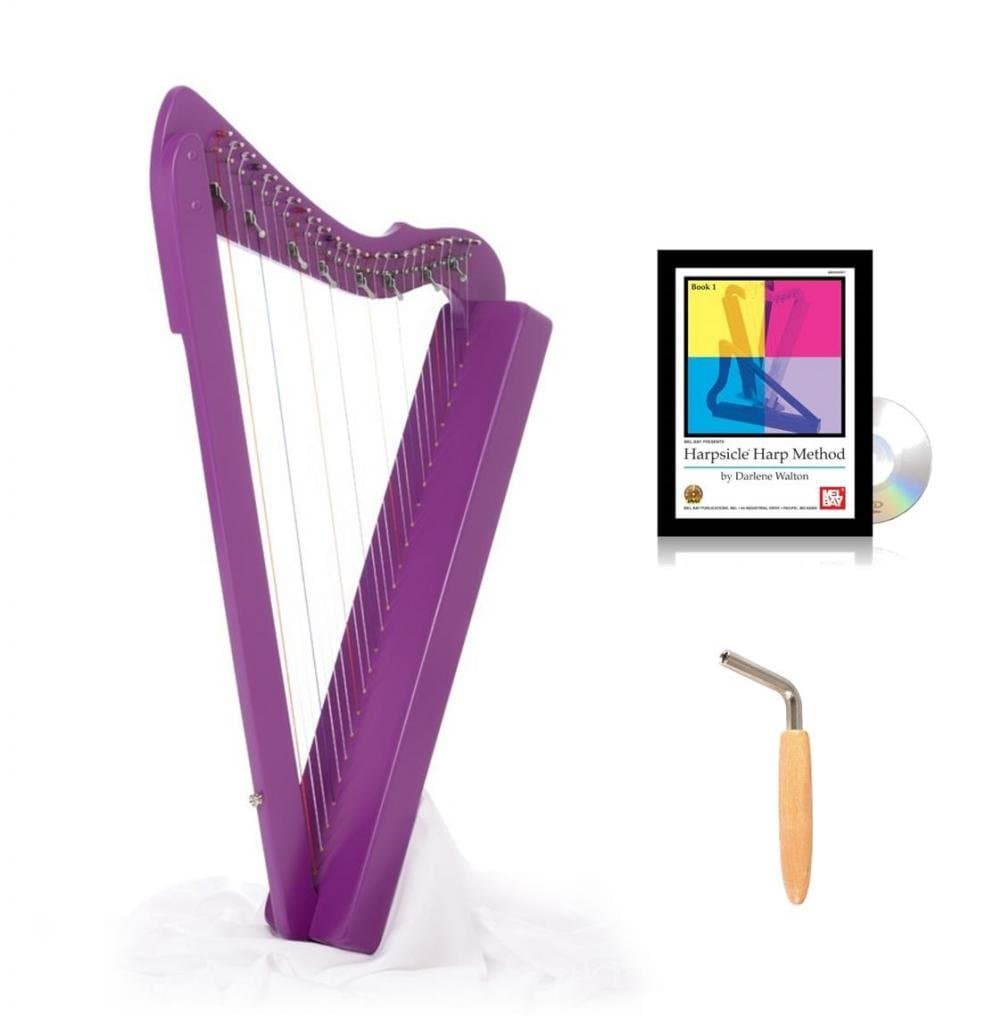 26-String 33' LAP Harp HARPSICLE Rees Harps SHARPSICLE, Made in USA Purple, Book, HARP SHARP PUR + BK