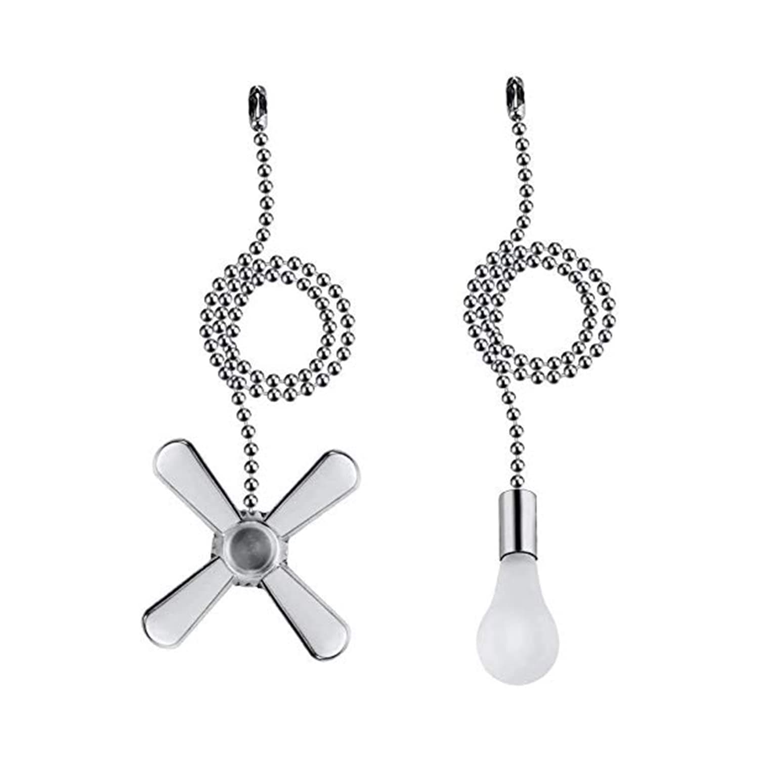 sunswan Light Part Factory Ceiling Fan Pull Chain, 2 Pack 3mm Diameter Beaded Ball Fan Pull Chain, 13.6 Inches Fan Pulls Set with Connectorï¼Ë†Nickel ï¼â€°