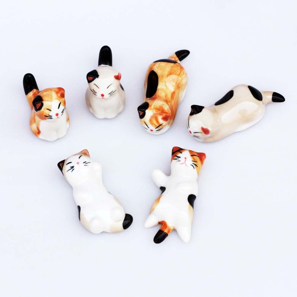 6pcs Chinese Ceramic Cat Pattern Chopstick Rest Spoon Fork Knife Holder