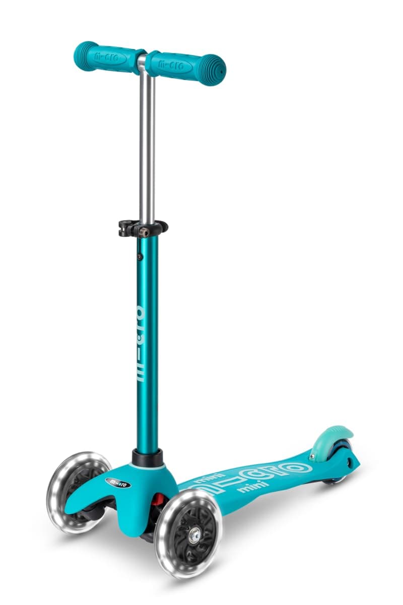 Scooters | Mini Micro Deluxe LED Children's Scooter | Handlebar Adjustable | Light Up Wheels | 2-5yrs | Boys & Girls | Aqua