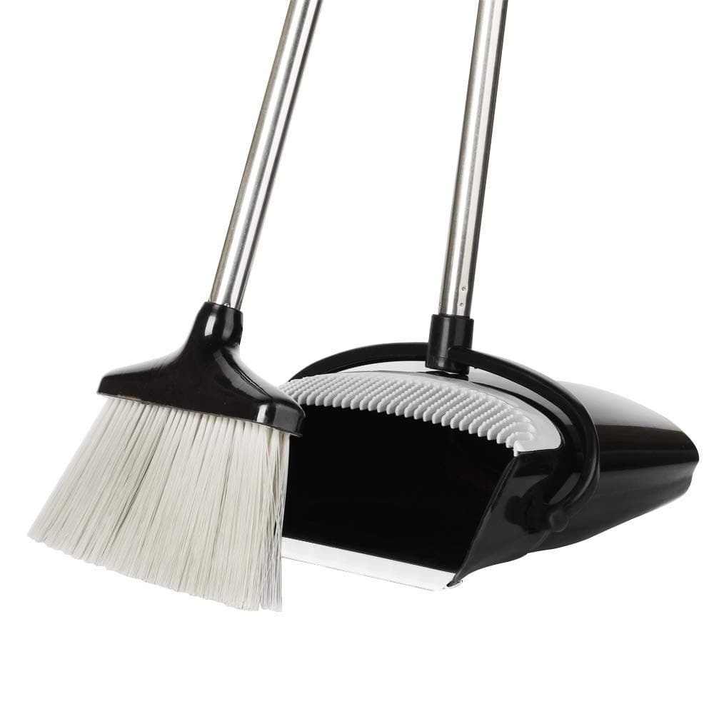 Extendable Broom and Dustpan Set, Durable & Light Weight Broom and Dust pan Combo with Long Handle, Ideal for Kitchen, Home and Lobby Floor Use by QJQBMAI (Black)
