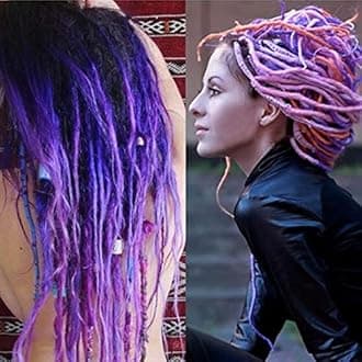 Dsoar 24inch Ombre Dreadlocks Extensions for Women/Men 10 Strands Synthetic Dreads Handmade Hippie Locs(Ombre Black and Purple)