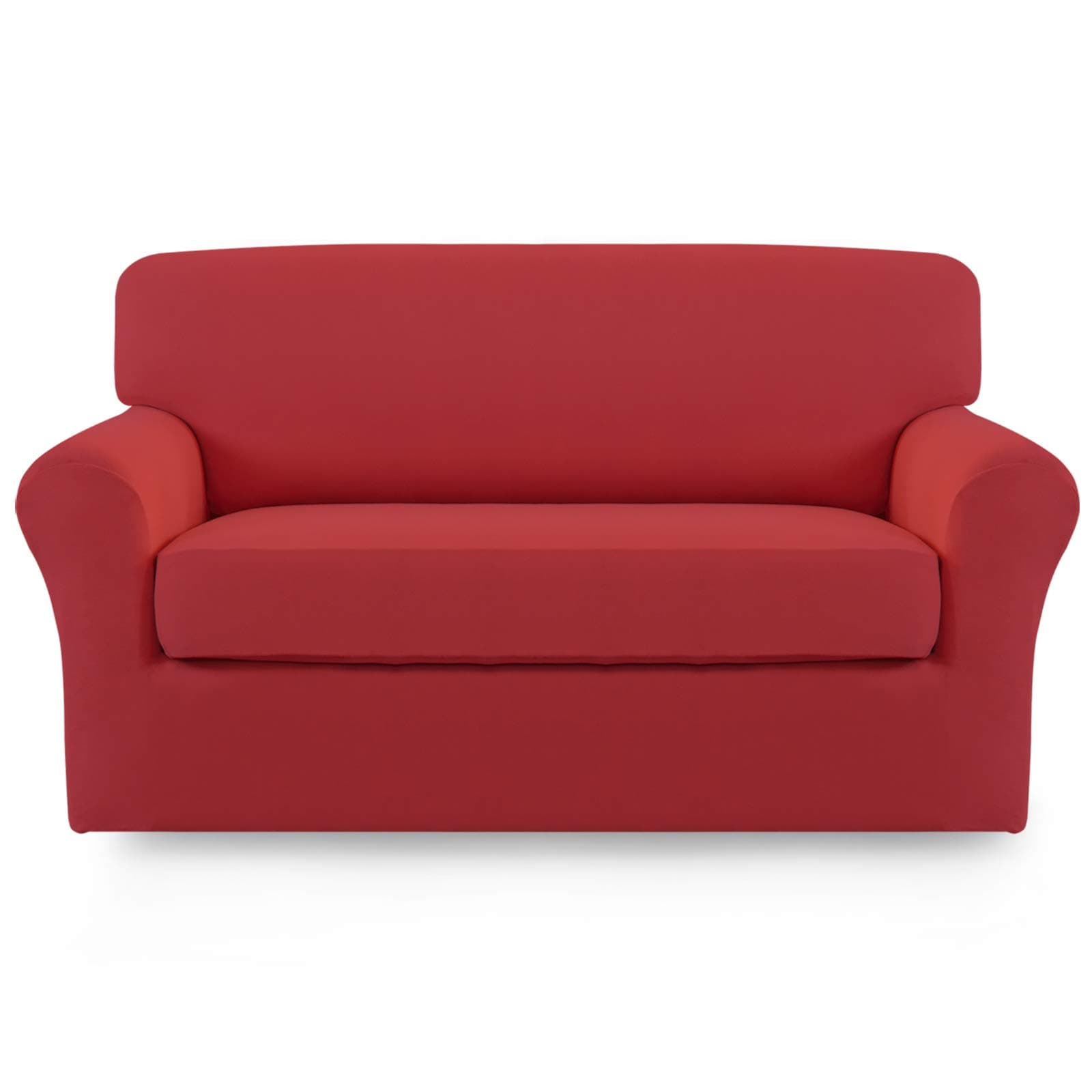 Easy-Going 2 Pieces Microfiber Stretch Sofa Slipcover – Spandex Soft Fitted Sofa Couch Cover, Washable Furniture Protector with Elastic Bottom Kids, Pet (Loveseat, Christmas Red)