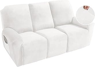 MAXIJIN 8 Pieces Recliner Sofa Covers, Stretch Velvet Reclining Couch Covers for 3 Cushion Furniture Covers, Thick, Soft, Washable Reclining Sofa Slipcovers (Sofa Recliner, White)