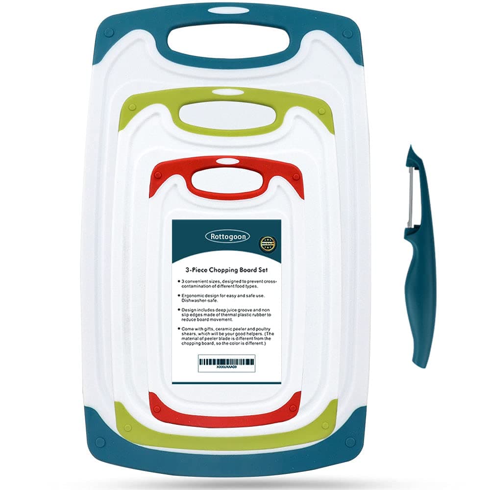 Cutting Boards for Kitchen, Plastic Chopping Board with Non-Slip Feet and Deep Drip Juice Groove, Easy Grip Handle, Dishwasher Safe, Green