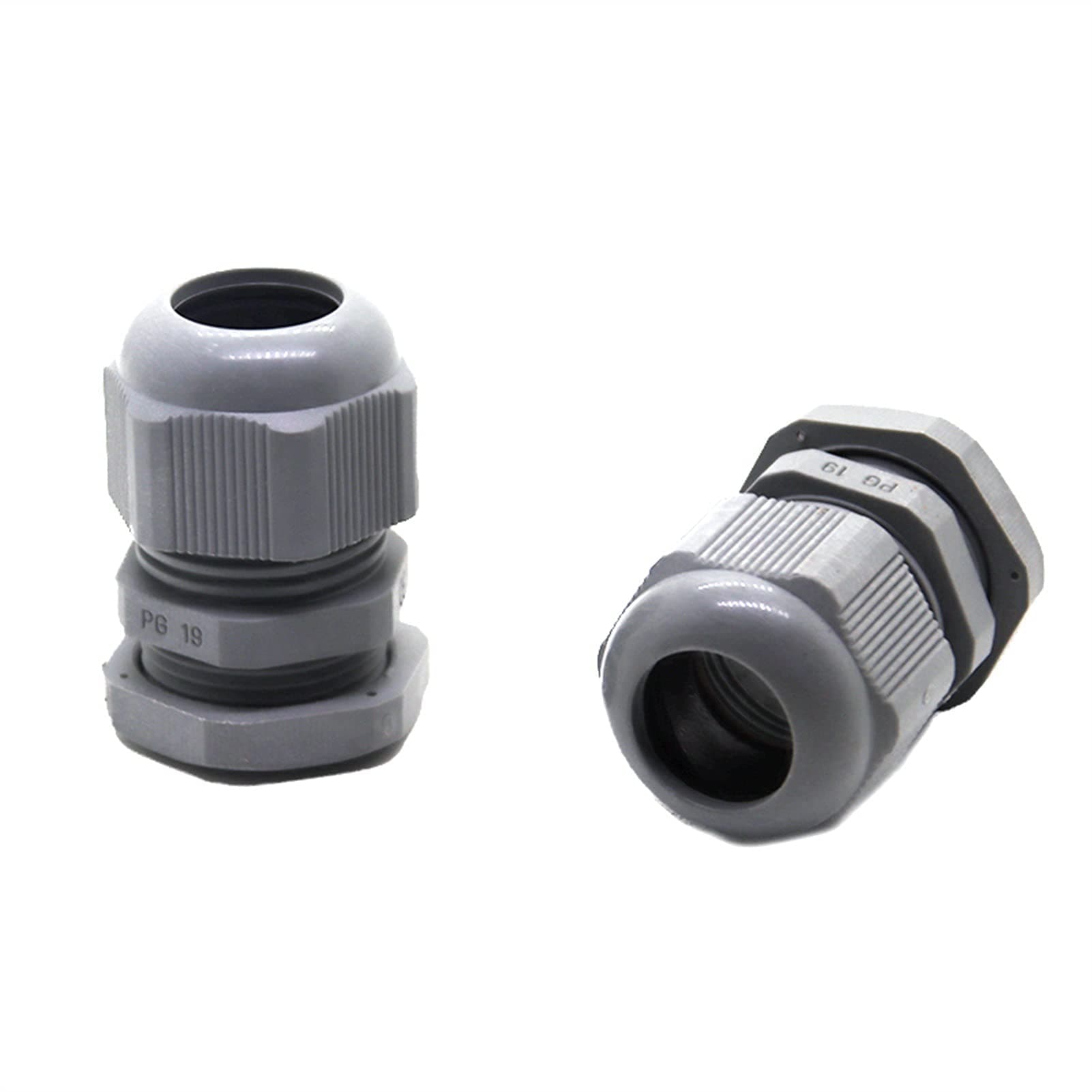 Junction Box Cable Connector, 10pcs Waterproof Gray Cable Gland, Nylon IP68 Plastic Black Seal Jiont Waterproof Box Outlet Locking Connector PG7 PG9 PG11 PG16 (Color : PG19 Gary 10pcs)