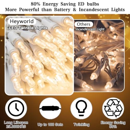 Heyworld Soft Twinkling Christmas Lights Mini String Lights Random Twinkle Lights on White Wire Cord, 20 of 20 Lights Twinkle, UL Approved for Indoor Outdoor Decoration (1, 20 led)