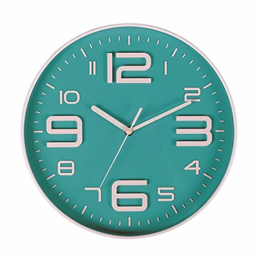 SonYo Indoor Big 3D Number Silent Wall Clock Quiet Sweep Movement Wall Clocks Battery Operated 10 Inch (Bluegreen)