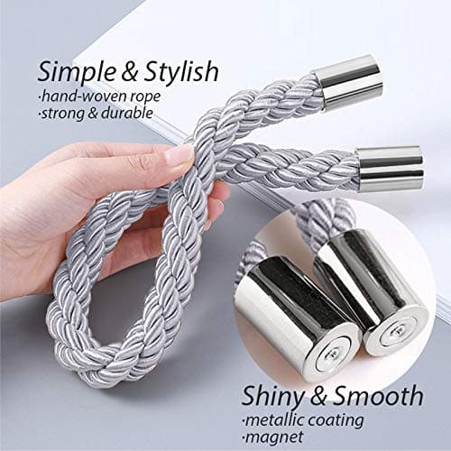 NICEEC 6 Pack Strong Magnetic Curtain Tiebacks Modern Simple Style Drape Tie Backs Convenient Decorative Weave Rope Curtain Holdbacks for Thin or Thick Home & Office Window Draperies (Light Grey)