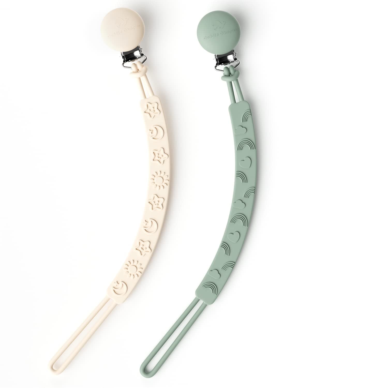 Cuddle Campus Pacifier Clip,Pack of 2 Pacifier Holder Clip with One Piece Design,Soft Flexible Silicone Baby Pacifier Holder with Texture for Boy and Girl