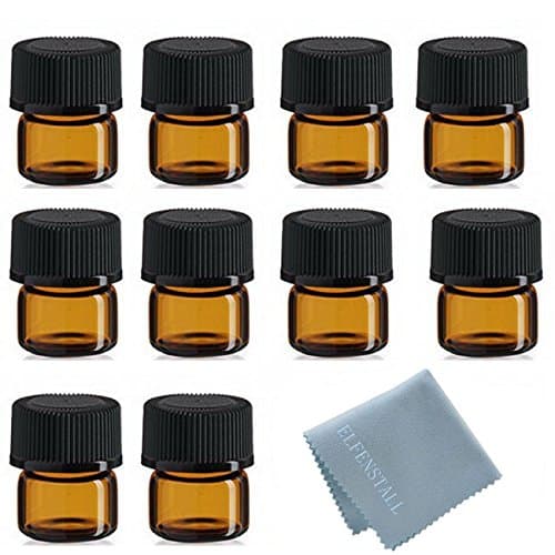 SIMPLE-E 100pcs 1ml (1/4 dram) Amber Mini Glass Bottle 1cc Amber Sample Vial Small Essential Oil Bottle Travel Must + 1PC Glass clean cloth