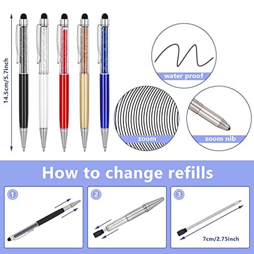 12pcs/pack MengRan Bling Bling 2-in-1 Slim Crystal Diamond Stylus pen and Ink Ballpoint Pens (12 colors )