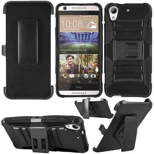 For HTC Desire 625 Case, Black Dual Layer Combo Holster Cover Case Belt Clip with Kickstand