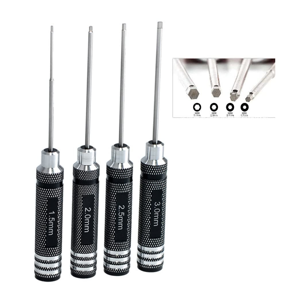 Drone Tool Kit -4Pcs RC Hex Driver Set –1.5mm Allen Wrench 2mm 2.5mm 3mm Aluminum Handle Steel Hexagon Screwdriver for traxxas RC Car Truck FPV Helicopter