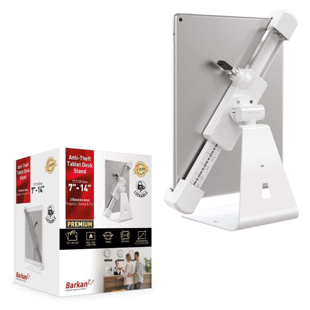 Lockable Tablet Mount Holder for 7 - 14 inch Devices, Anti-Theft, Desk Stand, 360 degree Rotation Bracket, fits Apple iPad / Air / Mini, Samsung Galaxy Tab, Fire HD 7 / 8 / 10