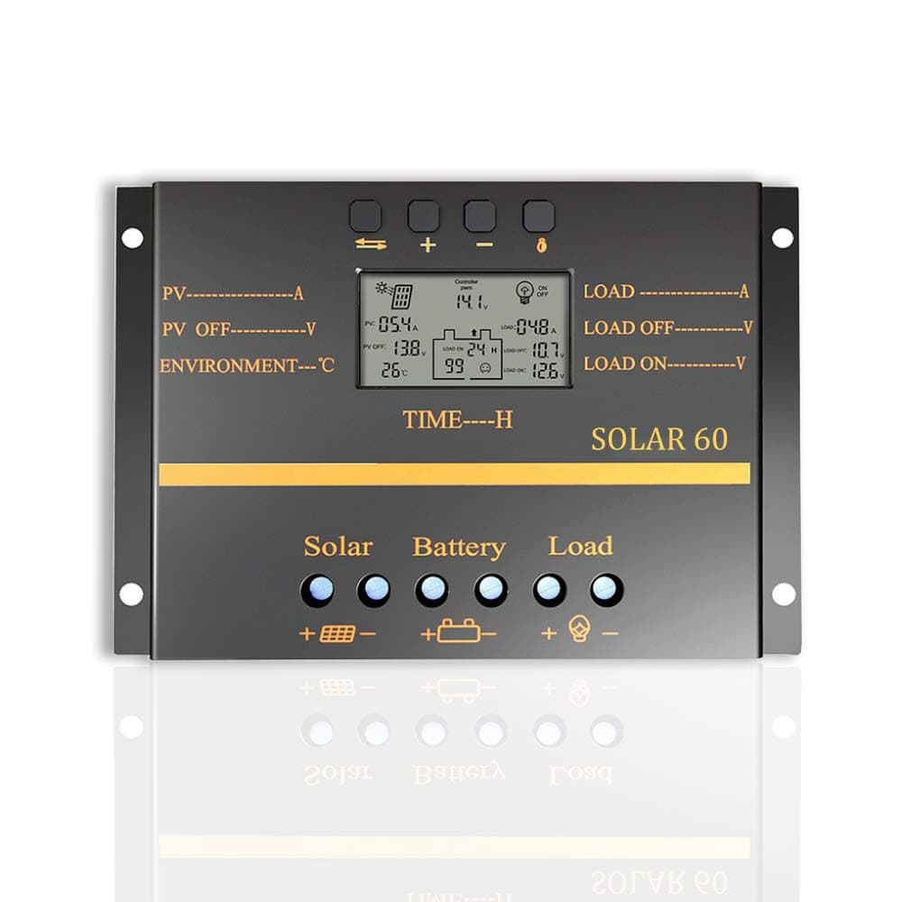 60A Solar Charge Controller PWM 12V/24V PV Panel Battery Charge Regulator 60 amp with 5V USB Output (60A)