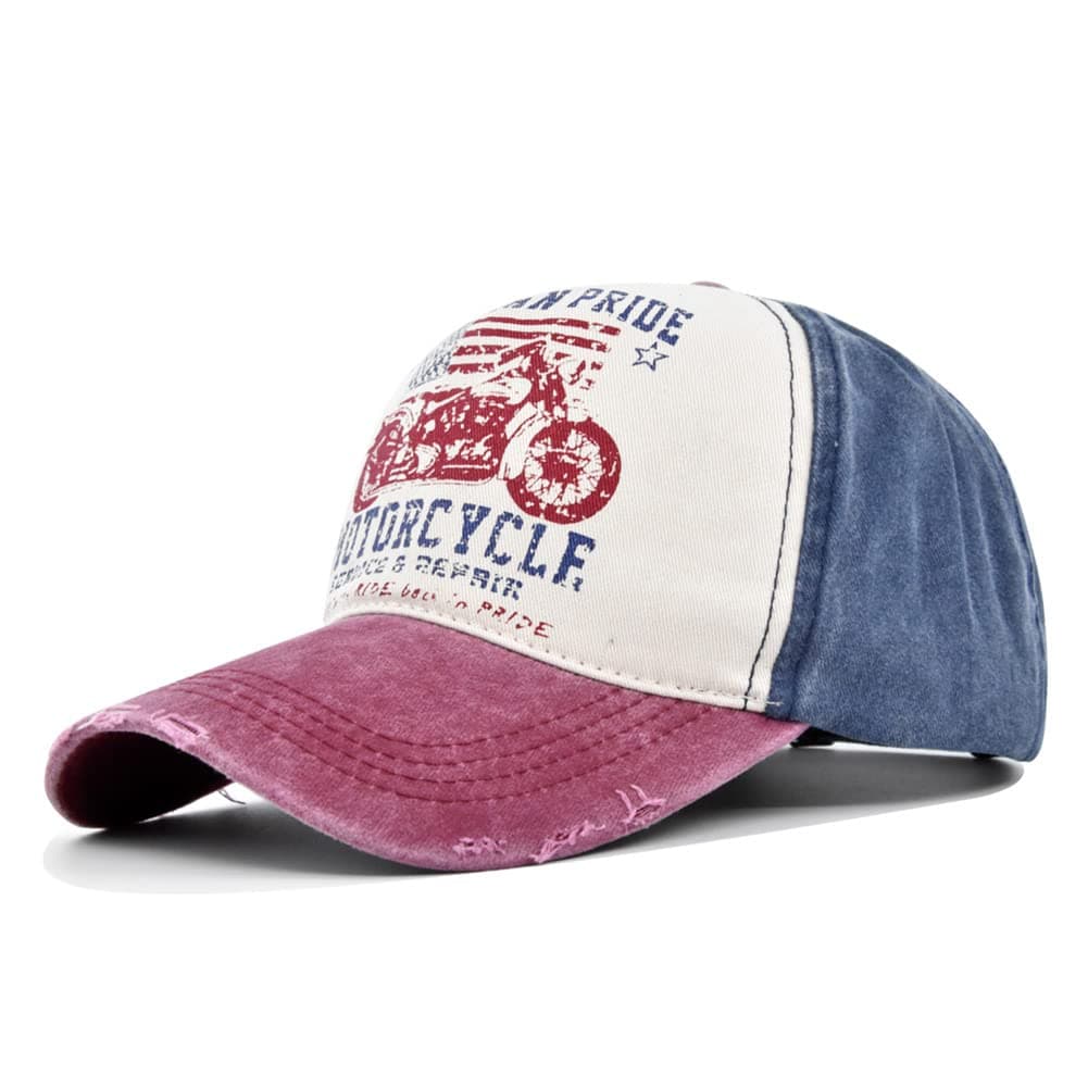 Vintage Baseball Cap Washed Denim Trucker Cap Motorcycle Print Pattern Outdoor Sun Hat 100% Cotton for Man Women
