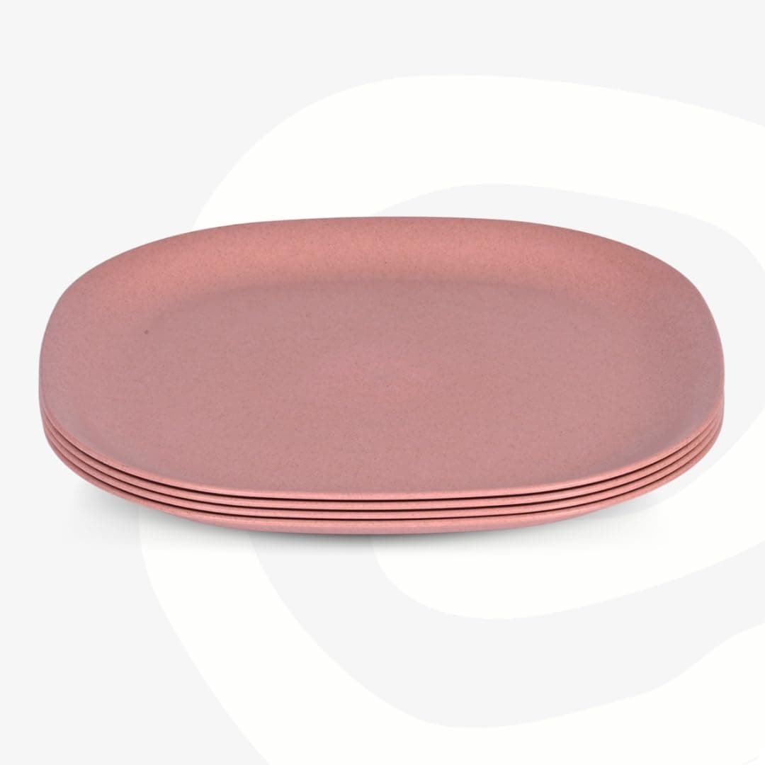 Eha Set of 4 Earth-Friendly Square Dinner Plates |11 inch | Unbreakable Plates Made with Bamboo Fibers & Rice Husk Fiber | Microwave Safe Full Dinner Plates |Pink