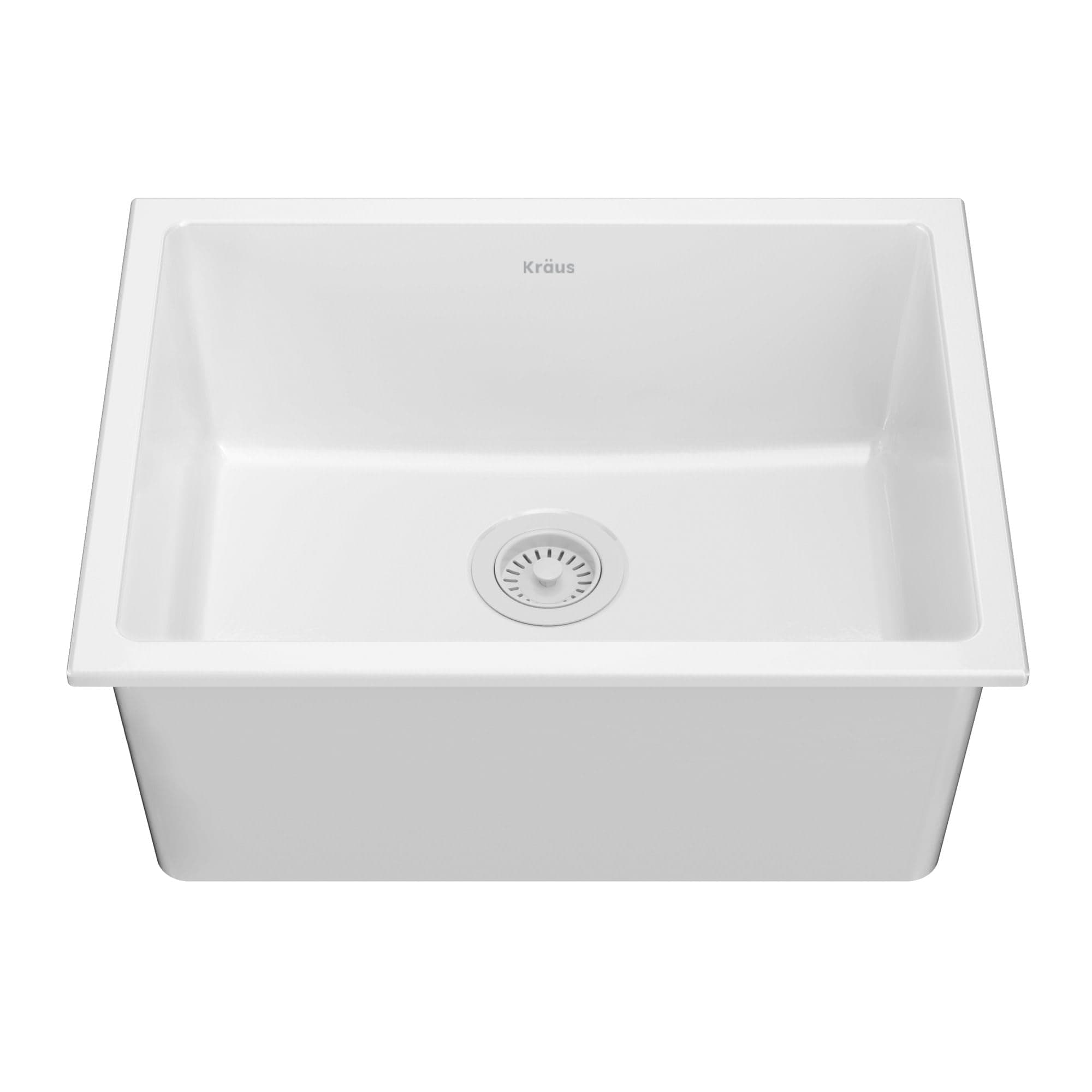 Turino™ 24” Drop-In Undermount Fireclay Single Bowl Kitchen Sink with Thick Mounting Deck in Gloss White, KFD1-24GWH