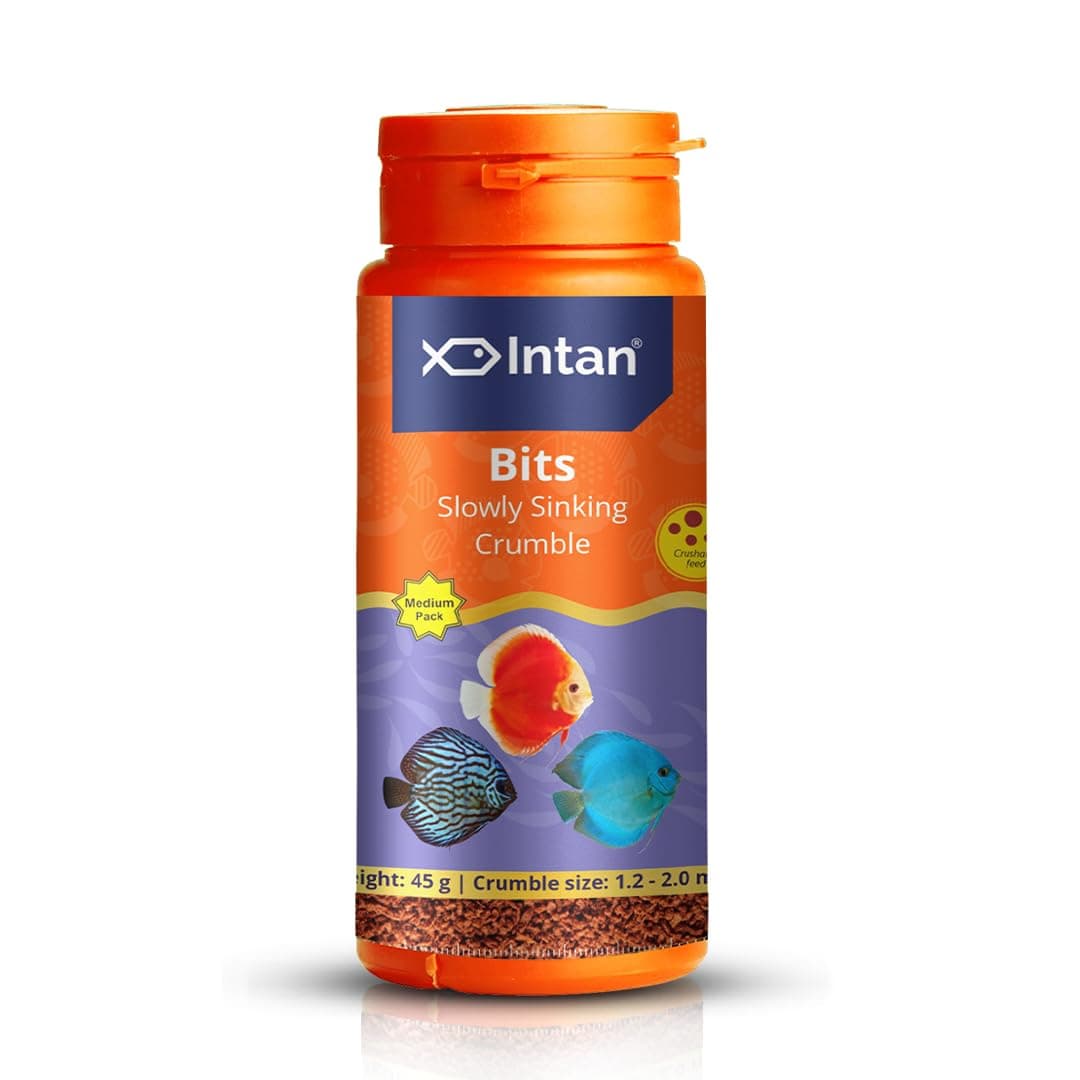 - Intan Bits (1.2-2mm Slow Sinking Crushable Crumble) | 45gm - Highly Nutritious Ornamental Fish Food for All - Discus, Danios, Barbs & Rainbow | Growel Feeds