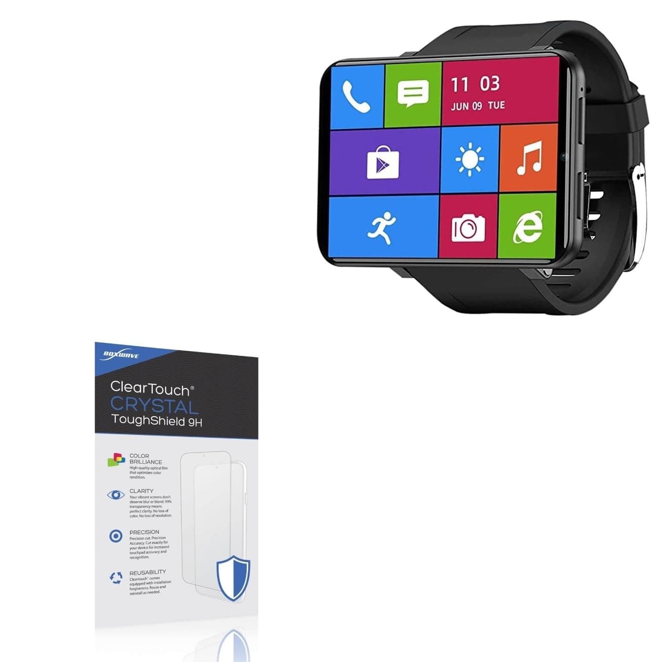 BoxWave Screen Protector Compatible with KOSPET MAX GPS Android Smartwatch TICWRIS MAX (2.86 in) - ClearTouch Crystal ToughShield 9H (2-Pack), Clear 9H Tough Flexible Film Screen Protector