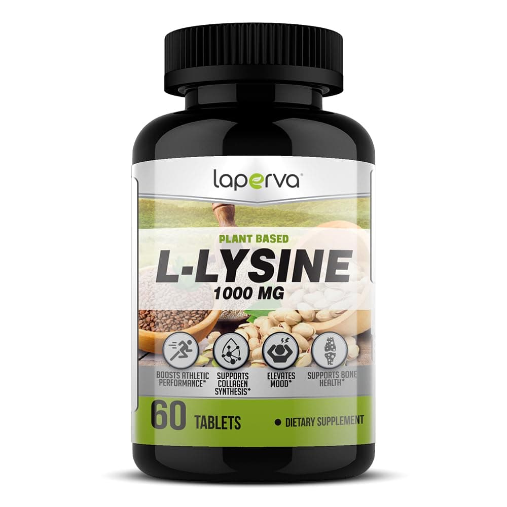 Laperva L-Lysine 1000mg Plant-Based Tablets - Boosts Athletic Performance, Mood &Collagen - 60 Gluten-Free, Vegan Capsules