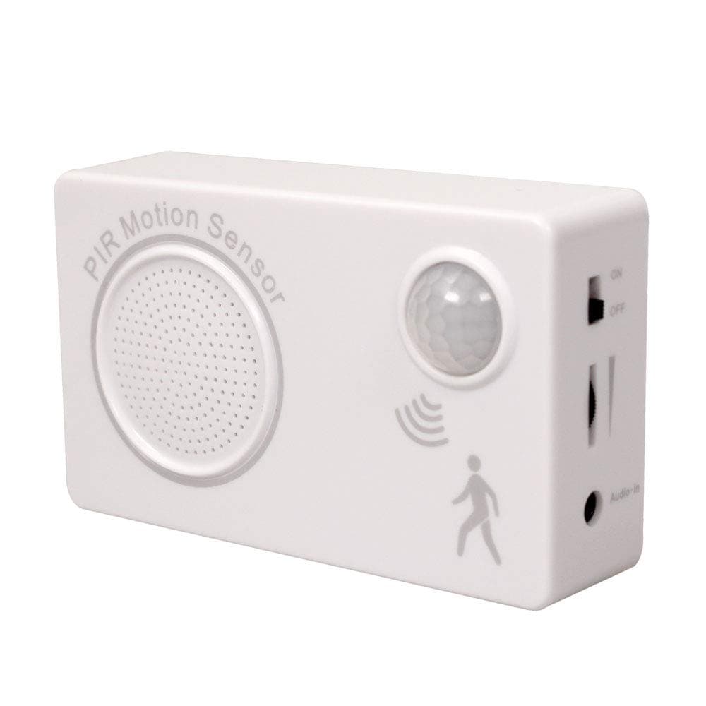 Mini PIR Motion Sensor- Motion Activated Voice Player - Recordable Voice Audio Player – Independent Living, Point of Sale Advertising, Door Greeter, Entry Alert，Rerecordable Thru Audio Port (White)