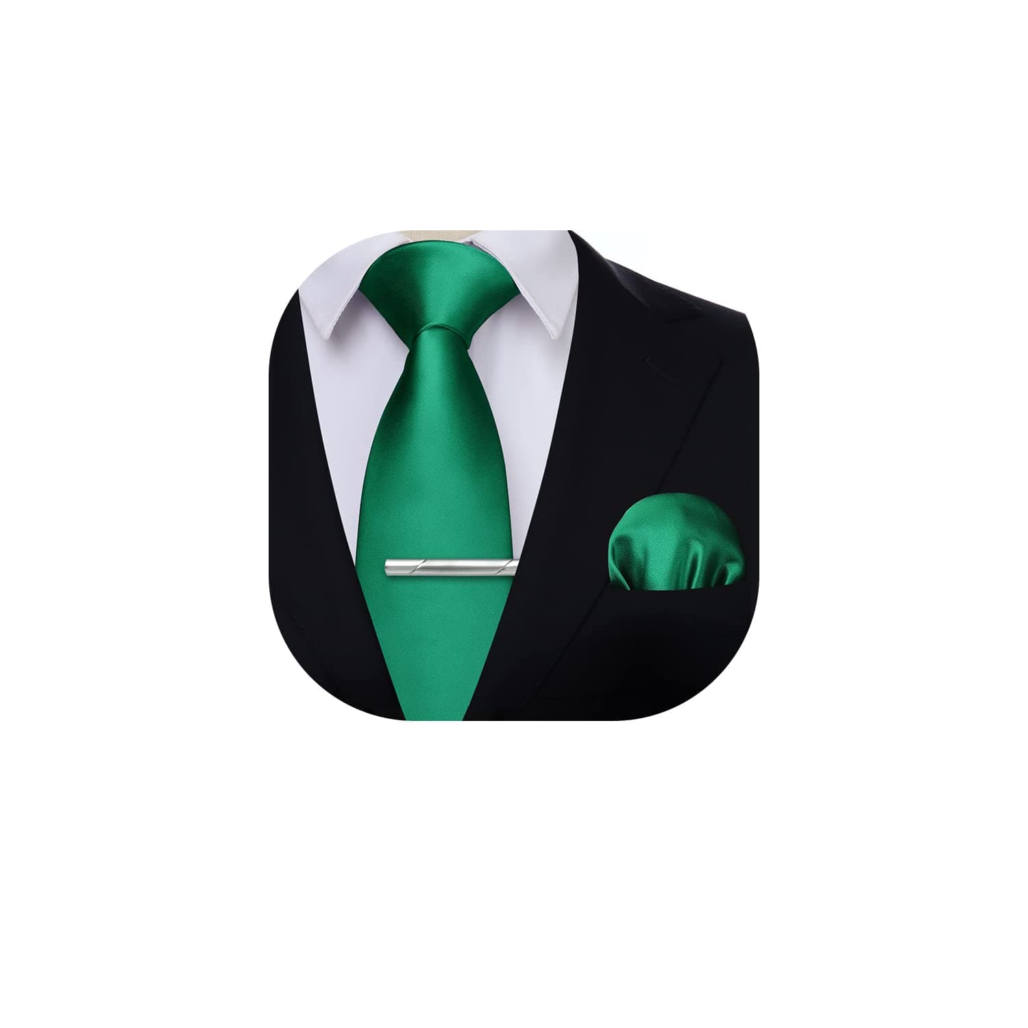 Solid Color Tie and Pocket Square with Tie Clips Men's Wedding Party Necktie Handkerchief Set