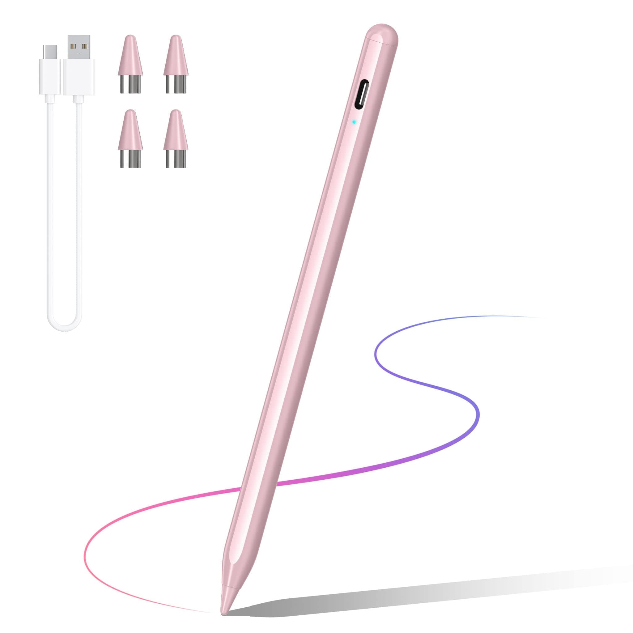 DRYMOKINI Stylus Pen, Active Stylus Pen Touch Screens Compatible for Android and iOS Tablet/Phones, Rechargeable Universal Stylus Pencil Compatible for A-pple/i-Pad/Phone Tablet, Pink
