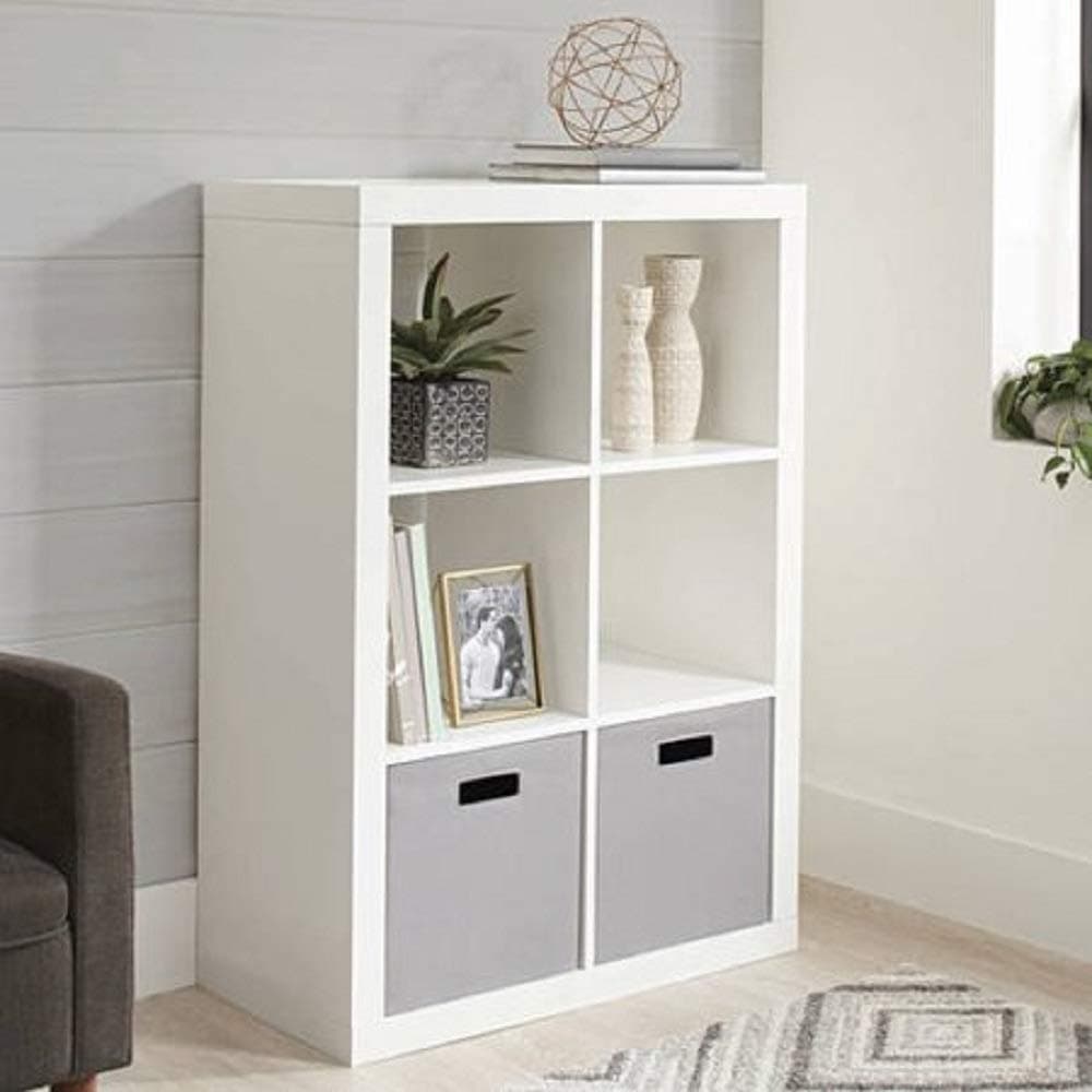 Bookshelf Square Storage Cabinet 4-Cube Organizer (Weathered) (White, 4-Cube) (White, 6-Cube)