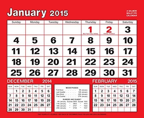 Salmon Red & Black Boldtype Calendar 2015 Large Boldtype Month-To-View