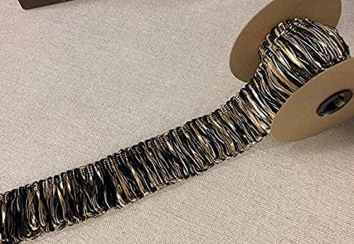 2 1/8" Extra Thick Fancy Loop Ribbon Fringe Trim LPF-2/47-4 Black, Taupe & Gold Upholstery