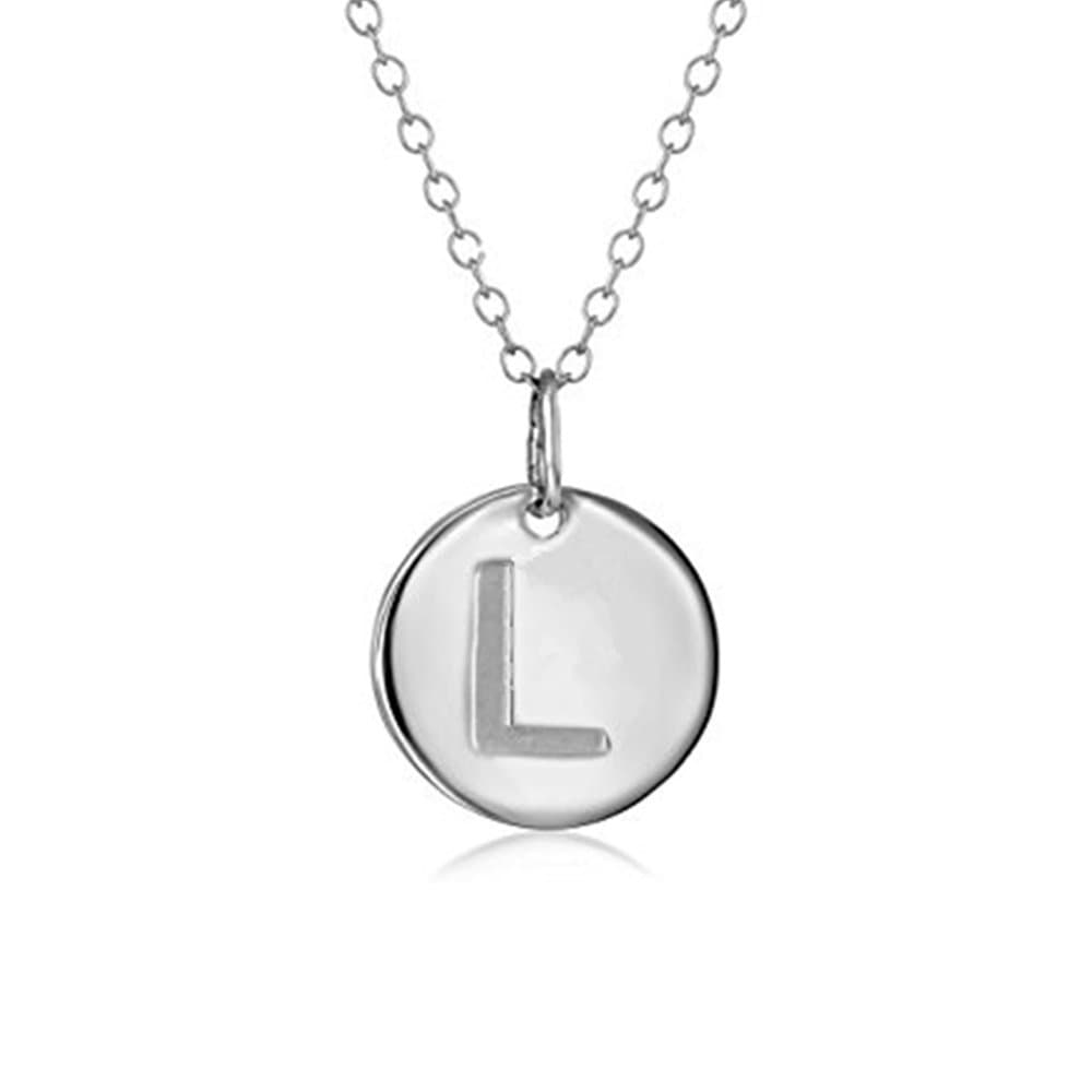 925 Sterling Silver Round Disc Initial Pendant Necklace