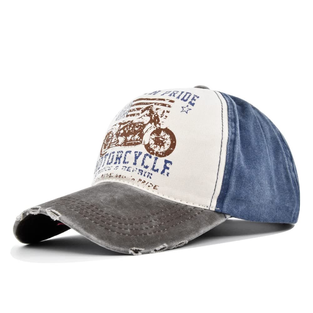 Vintage Baseball Cap Washed Denim Trucker Cap Motorcycle Print Pattern Outdoor Sun Hat 100% Cotton for Man Women