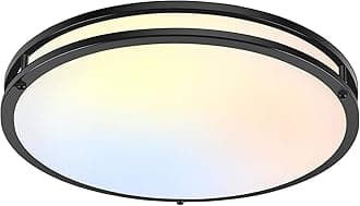 10 Inch LED Flush Mount Ceiling Light, Black Kitchen Lighting Fixture with 2700K/3000K/4000K/5000K/6500K 5 Color Adjusted, Dimmable Modern Round LED Light for Bedroom Living Room Laundry, 1-Pack