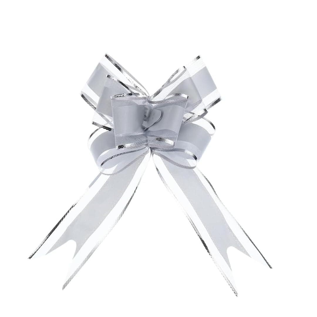 Sthavar 10 Pieces Large Pull Flower Ribbon Bows,Organza,Pull Bows,Ribbon Gift Wrapping Bows,Ribbon, Gift Wrap Ribbon Pull Bows for Christmas,Diwali,Presents Birthday Wedding Valentine Crafts (Silver)